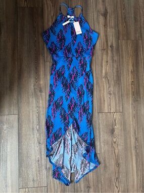 Candies Blue Tropical Print Halter Maxi Dress M